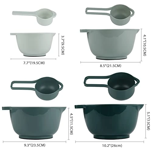 8 Pack Classic Nesting Mixing Bowl Set With 4 Measuring Cups, Mixing Bowls With Pour Spouts And Handles(Green) 5 8 Pack Classic Nesting Mixing Bowl Set With 4 Measuring Cups, Mixing Bowls With Pour Spouts And Handles(Green) - Image 3