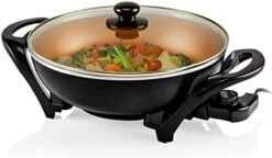 Vente Electric Skillet With Nonstick Coating And Glass Lid, 13 Inch Portable Kitchen Countertop Cooking Wok, Adjustable Temperature Control, Cool Touch Handle, Easy To Use And Clean, Copper SK3113CO -Wilton Shop 419gIgWhytL. AC