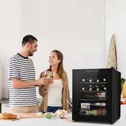 1.7cu.ft Wine Cooler/Cabinet Beverage Refrigerator Small Mini Wine Cellar Fridge Beer Soda Clear Front Glass Door Quiet Operation Compressor Adjust Temperature Freestanding Black -Wilton Shop 419l35Jr0YL