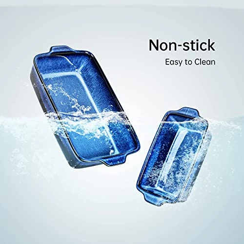 Casserole Baking Dish Set - Ceramic Lasagna Loaf Pans, Oven Safe Rectangular Bakerware Set With Handle For Kitchen Cooking, Bread, Brownies, Banquet And Dinner 11 X 7'' - 2 Piece, Blue 6 Casserole Baking Dish Set - Ceramic Lasagna Loaf Pans, Oven Safe Rectangular Bakerware Set With Handle For Kitchen Cooking, Bread, Brownies, Banquet And Dinner 11 X 7'' - 2 Piece, Blue - Image 4