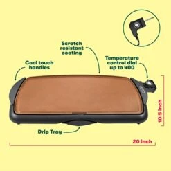 Bella Electric Ceramic Titanium Griddle, Make 10 Eggs At Once, Healthy-Eco Non-stick Coating, Hassle-Free Clean Up, Large Submersible Cooking Surface, 10.5" X 20", Copper/Black 15 Bella Electric Ceramic Titanium Griddle, Make 10 Eggs At Once, Healthy-Eco Non-stick Coating, Hassle-Free Clean Up, Large Submersible Cooking Surface, 10.5" X 20", Copper/Black -Wilton Shop 41ADrRkwyJL
