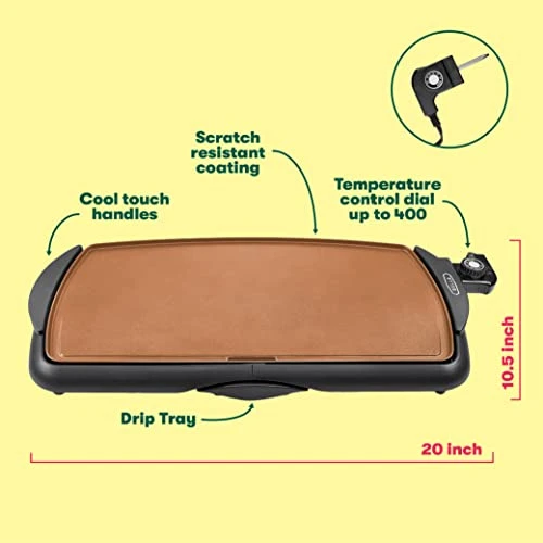 Bella Electric Ceramic Titanium Griddle, Make 10 Eggs At Once, Healthy-Eco Non-stick Coating, Hassle-Free Clean Up, Large Submersible Cooking Surface, 10.5" X 20", Copper/Black 6 Bella Electric Ceramic Titanium Griddle, Make 10 Eggs At Once, Healthy-Eco Non-stick Coating, Hassle-Free Clean Up, Large Submersible Cooking Surface, 10.5" X 20", Copper/Black - Image 4