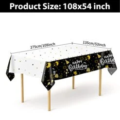 Happy Birthday Decorations, 1pcs Black And Gold Birthday Tablecloth For Men Women, Plastic Disposable Rectangle Table Cover For 90th 80th 70th 60th 50th 40th 30th Birthday Party Decor- 54" X 108" -Wilton Shop 41ATyr5g4IL