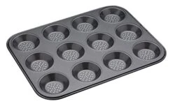 Kitchen Craft MasterClass KCMCCB29 Crusty Bake Perforated Mince Pie Baking Tray With PFOA Non Stick, Robust 1mm Carbon Steel, 32 X 24cm 12 Hole Tart Tin, Grey