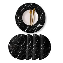 Black Marble Placemats Dinner Mat Round Placemats Set Of 4 Non Slip Washable Table Mats For Kitchen Dinner Table Restaurant 13 X13 Inch