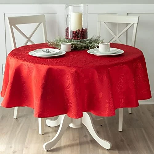 Poinsettia Legacy Damask Fabric Table Cloth, Holiday, Winter, And Christmas Tablecloth (Red, 60" X 102" Rectangular) 12 Poinsettia Legacy Damask Fabric Table Cloth, Holiday, Winter, And Christmas Tablecloth (Red, 60" X 102" Rectangular) - Image 10