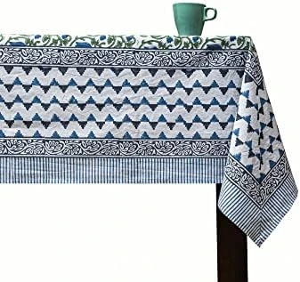 Cotton Tablecloth, Handblock Print Rectangle Blue Table Cloth For Kitchen Dinning Tabletop Decoration Parties Weddings Thanksgiving Christmas (60 X 108 Inches) 8 Cotton Tablecloth, Handblock Print Rectangle Blue Table Cloth For Kitchen Dinning Tabletop Decoration Parties Weddings Thanksgiving Christmas (60 X 108 Inches) - Image 6