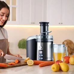 Kognita Centrifugal Juicer Machines，Juicer Machine For Vegetable And Fruit, 1100W Juice Extractor With 3’’ Feed Chute, Pulp Collector, 4-Speed Setting And LCD Monitor - Stainless-Steel, Brush Included -Wilton Shop 41BHjOVhq0L