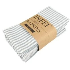 Plain Striped Cotton Linen Blended Dinner Cloth Napkins - Set Of 12 (17 X 17 Inches) - For Events & Home Use (Ocean)