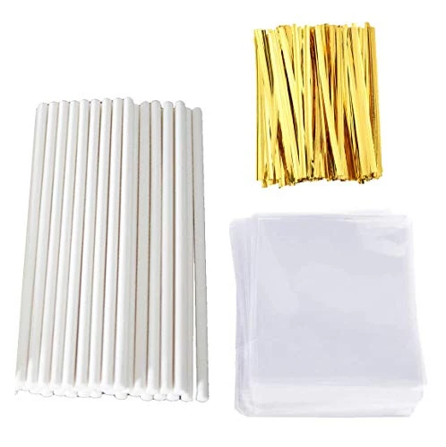 Ollipop Stick (6 Inch), Candy Wrappers And Twist Ties Set, 100 Papery Lollipop Sticks (6 Inch), 200 Lollipop Bags And 200 Twist Ties (500Pcs) 3 Ollipop Stick (6 Inch), Candy Wrappers And Twist Ties Set, 100 Papery Lollipop Sticks (6 Inch), 200 Lollipop Bags And 200 Twist Ties (500Pcs)