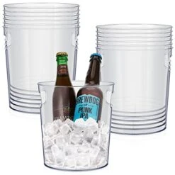 12 Pcs Plastic Ice Buckets With Handle Clear Wine Bucket Round Champagne Bucket Large Wine Cooler Bucket Portable Party Tubs For Drinks Chiller Bin For Beer Bottle With Handles (6.5 X 6.9 X 5.5 Inch)