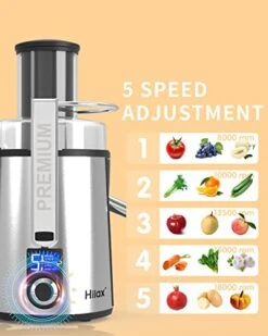 Centrifugal Juicer Machine - LCD Monitor 1100W Juice Maker Extractor, 5-Speed Juice Processor Fruit And Vegetable, 3" Feed Chute Stainless Steel Power Juicer, Easy Clean, BPA Free (Silver) 14 Centrifugal Juicer Machine - LCD Monitor 1100W Juice Maker Extractor, 5-Speed Juice Processor Fruit And Vegetable, 3" Feed Chute Stainless Steel Power Juicer, Easy Clean, BPA Free (Silver) -Wilton Shop 41BTj6IreQL