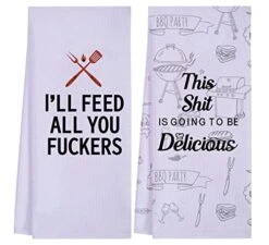 Funny Kitchen Towels For Men, Women, BBQ Grilling Cooking Dish Towels, Funny Birthday Gifts For Husband, Dad, Boyfriend, Friend, Hilarious Gag Gift For Chefs