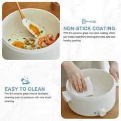 2L Electric Pots For Cooking, Mini Hot Pot Electric Non-Stick Ceramic Glaze Rapid Ramen Cooker For Noodles, Soup, Steak, Stir Fry, Steak, Eggs For Family Dorm And Office With Dual Power Control, Over Heating And Boil Dry Protection, White(2L) -Wilton Shop 41Br5D0e32L 1