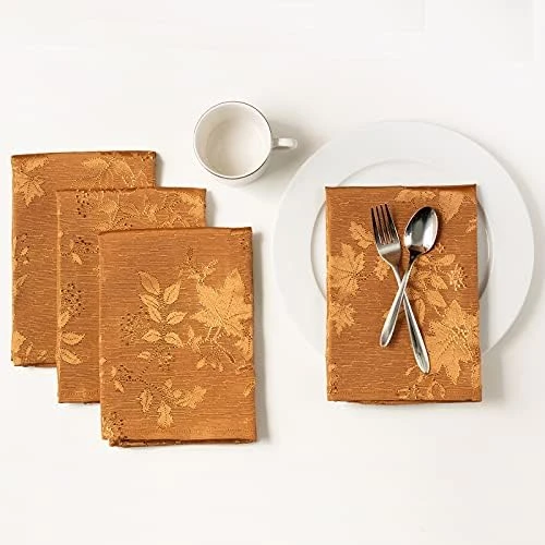 Fabric Set Of 4 Cloth Napkins, Countryside Leaves Damask Cloth Napkins For Fall, Harvest & Thanksgiving Tablecloths (Rust/Burnt Orange, 18" X 18" Napkins Set Of 4) 8 Fabric Set Of 4 Cloth Napkins, Countryside Leaves Damask Cloth Napkins For Fall, Harvest & Thanksgiving Tablecloths (Rust/Burnt Orange, 18" X 18" Napkins Set Of 4) - Image 6