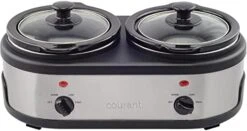 3.2-Quart Double Slow Cooker (1.6-Qt Each) W/ Warm Settings, Stainproof Stoneware Pots And Glass Lids – Red Stainless Steel -Wilton Shop 41C9yt2IZoL. AC