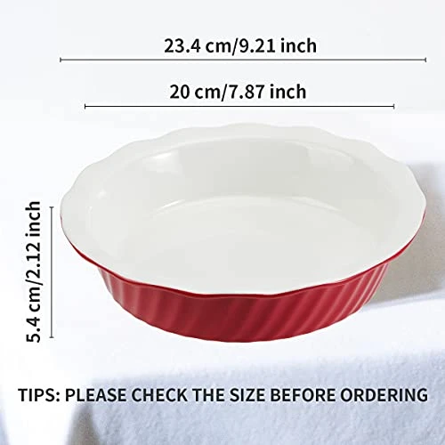 Pie Pan 9 Inch 2 Pack, Ceramic Pie Dish, Pie Plate For Dessert Kitchen, Round Baking Dish Pan For Dinner (Rouge Red) 4 Pie Pan 9 Inch 2 Pack, Ceramic Pie Dish, Pie Plate For Dessert Kitchen, Round Baking Dish Pan For Dinner (Rouge Red) - Image 2