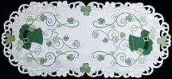 St. Patrick's Day Table Linens, Spring Embroidered Shamrocks And Leprechaun Hats Placemats, Table Runners, Tablecloths, White Green (11x17-4 Pieces Placemats) -Wilton Shop 41CEvr3ZBpL. AC