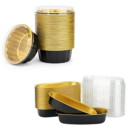 Aluminum Ramekins Loaf Pans With Lids, 8 Oz & 6 Inch 100 Pack Disposable Cake Pan, Aluminum Foil Cups Oval Baking Pan Cheesecake Pan Aluminum Pans Meat Bakeware For Oven 3 Aluminum Ramekins Loaf Pans With Lids, 8 Oz & 6 Inch 100 Pack Disposable Cake Pan, Aluminum Foil Cups Oval Baking Pan Cheesecake Pan Aluminum Pans Meat Bakeware For Oven