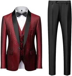 Men's Jacquard Wedding Suit Set Shawl Lapel Slim Fit 3 Pieces Set Plus Size Tuxedo Set -Wilton Shop 41CesxxJf4L. AC