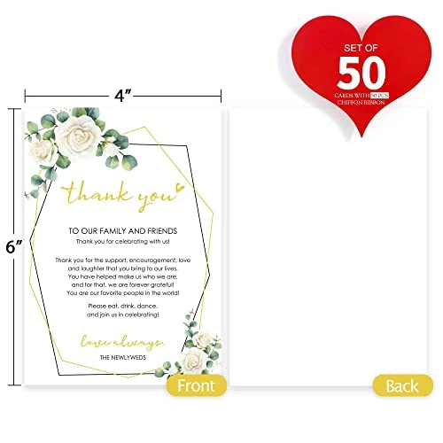 Wedding Thank You Place Setting Cards, 50 Pieces Place Cards For Table Setting, Table Place Cards For Wedding Favors, Receptions, Dinner Parties, Events And Celebrations (4 X 6 In, Floral) 4 Wedding Thank You Place Setting Cards, 50 Pieces Place Cards For Table Setting, Table Place Cards For Wedding Favors, Receptions, Dinner Parties, Events And Celebrations (4 X 6 In, Floral) - Image 2