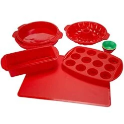 18 Piece Silicone Bakeware Set Red Baking Supplies Kitchen Accessories Cookie Sheet Dish Set Baking Pan Bakeware Sets Muffin Pan Cake Pan Baking Pans Kitchen Essentials Baking Set Sheet Pan