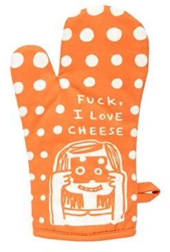 Oven Mitt, Fuck, I Love Cheese. Super-insulated Quilting, Natural-fitting Shape, 100% Cotton, Orange, 12.5"h X 7.5"w