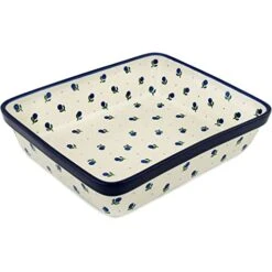 12¼-inch Rectangular Baker Made By Ceramika Artystyczna (Blue Buds Theme) + Certificate Of Authenticity