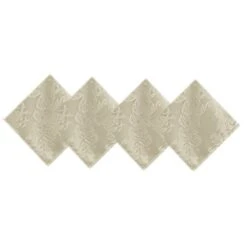 Barcelona Luxury Damask Fabric Napkin Set By Newbridge, 100% Polyester, No Iron, Soil Resistant Party, Banquet And Holiday Napkins, Set Of 4 Fabric Napkins, Antique White