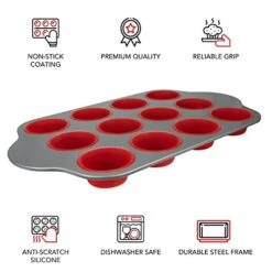 Silicone Muffin Pan With Steel Frame, 12 Cups Full Size | Professional Non-Stick Baking Molds Silicone 12 Cup Muffin Mold -Wilton Shop 41DjJLaj11L