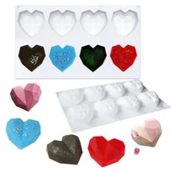 (2 PACK) 8 Cavities Silicone Heart Diamond Shaped Cake Mold Tray For Baking Chocolate Fondant Heart Molds Chocolate Covered Strawberries For Wedding Engagement Mother Day Supplies -Wilton Shop 41E1F3KZ9OL