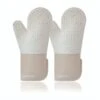 , Oven Mitts 13" Extra Long, Silicone + Cotton Lining + Cotton, Easy Clean, 500F° Heat Resistant Silicone Oven Mitt