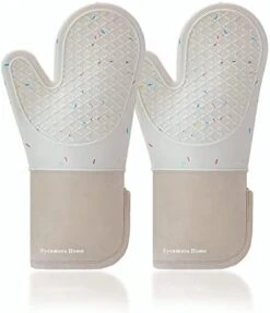 , Oven Mitts 13" Extra Long, Silicone + Cotton Lining + Cotton, Easy Clean, 500F° Heat Resistant Silicone Oven Mitt -Wilton Shop 41E7qRnbivL. AC
