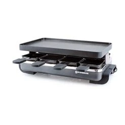 KF-77041 Classic 8-Person Raclette Party Grill With Reversible Cast Aluminum Non-Stick Grill Plate/Crepe Top, Black