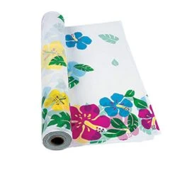 Hibiscus Plastic Tablecloth Roll (100 Feet Long) Luau And Tiki Party Supplies