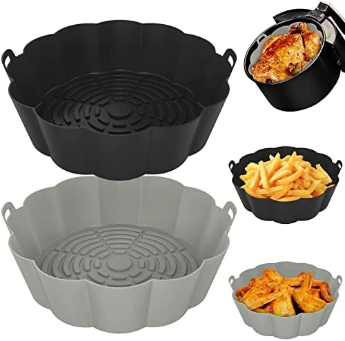 2 Pack Air Fryer Silicone Liners Reusable Round Insert, Food Grade Silicone Liners For Air Fryer Basket Accessories, 8.5 Inches For 5 To 8 Qt For Air Fryer Oven Accessories (Black And Grey) 10 2 Pack Air Fryer Silicone Liners Reusable Round Insert, Food Grade Silicone Liners For Air Fryer Basket Accessories, 8.5 Inches For 5 To 8 Qt For Air Fryer Oven Accessories (Black And Grey) - Image 8