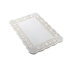 100 Pieces White Lace Rectangle Paper Doilies Cake Packaging Pads Wedding Tableware Decoration (10.5" X 14.5")