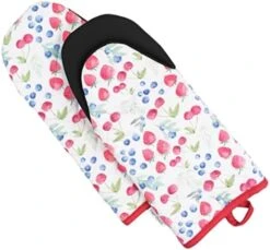 Heat Resistant Designer Kitchen Oven Mitts With Neoprene Non-Slip Grips And Hanging Loops | Set Of 2 100% Cotton Long Sleeve Kitchen Oven Mitts | 5.5" X 12" | Yellow Lemons -Wilton Shop 41EkHzB6UNL. AC