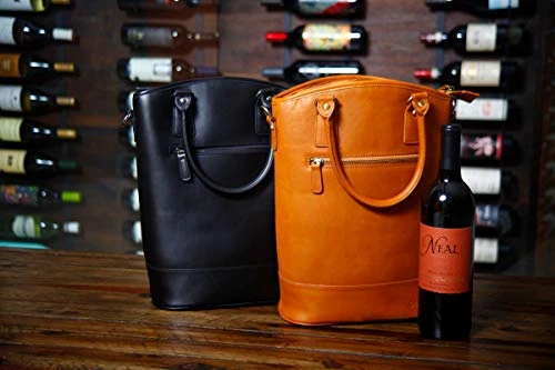 Insulated 2-Bottle Leather Wine Tote Bag Black 5 Insulated 2-Bottle Leather Wine Tote Bag Black - Image 3