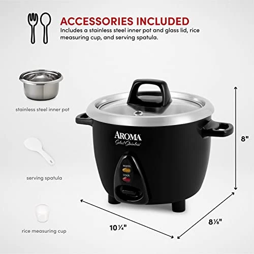 Select Stainless Rice Cooker & Warmer With Uncoated Inner Pot, 3-Cup(uncooked)/6-Cup(cooked)/ 1.2Qt, ARC-753SGB, Black 7 Select Stainless Rice Cooker & Warmer With Uncoated Inner Pot, 3-Cup(uncooked)/6-Cup(cooked)/ 1.2Qt, ARC-753SGB, Black - Image 5