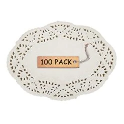 SCHOLMART Oval Disposable Paper Doilies Mother's Day Oval Paper Lace Doilies, Tea Party, Birthday, Baking Embossed Pattern, 100 Pieces (7.5 X 10.5 Inch)
