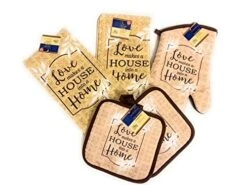 Mp Beautiful Brown Love Makes A Home Oven Mitt And Towel Set - 5 Pieces. Pot Holder. Oven Mitts .Kitchen Towels