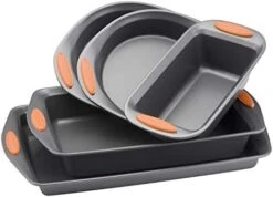 Nonstick Bakeware Set With Grips Includes Nonstick Baking Pans, Baking Sheet And Nonstick Bread Pan - 5 Piece, Gray With Marine Blue Handles -Wilton Shop 41FDSrgg8SL. AC