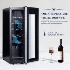 Mini Fridge Compressor Cooler, 12 Bottles Wine Refrigerator, Freestanding Wine Cellar 41F-64F One Touch Temperature Control, For Home, Office Or Bar. 10 Mini Fridge Compressor Cooler, 12 Bottles Wine Refrigerator, Freestanding Wine Cellar 41F-64F One Touch Temperature Control, For Home, Office Or Bar. -Wilton Shop 41FaRRsDyQL