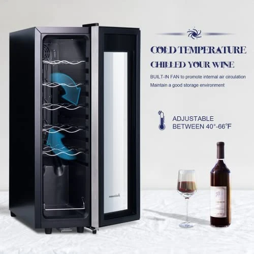 Mini Fridge Compressor Cooler, 12 Bottles Wine Refrigerator, Freestanding Wine Cellar 41F-64F One Touch Temperature Control, For Home, Office Or Bar. 5 Mini Fridge Compressor Cooler, 12 Bottles Wine Refrigerator, Freestanding Wine Cellar 41F-64F One Touch Temperature Control, For Home, Office Or Bar. - Image 3