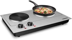 1800W Ceramic Electric Hot Plate For Cooking, Dual Control Infrared Cooktop, Portable Countertop Burner, Glass Plate Electric Cooktop, Silver, Stainless Steel-Upgraded Version -Wilton Shop 41FabcYVvLL. AC