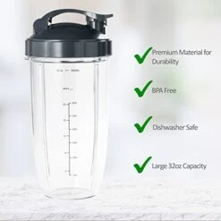 2 Blender Cups 32oz & Blade Replacement Set For NutriBullet 600w & 900w Blenders (plus 1 Flip-Top To-Go Lid / 1 Lid Ring/Extractor Blade / 2 Rubber Gaskets) -Wilton Shop 41Fnle3JdiL
