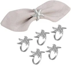 Crystal Starfish Napkin Rings - Set Of 6 Rhinestone Ocean Coastal Nautical Napkin Ring Holders For Wedding Party, Beach Theme Dining Table Decoration Accessories -Wilton Shop 41GF7p1JefL. AC