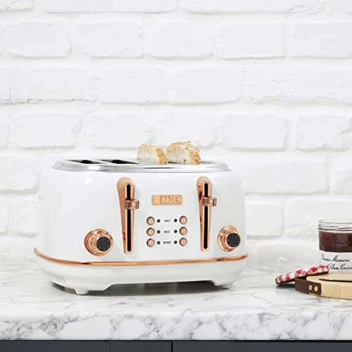 Aden Heritage Toaster, Wide Slot With Removable Crumb Tray And Settings (Ivory/Copper, 4 Slice) 4 Aden Heritage Toaster, Wide Slot With Removable Crumb Tray And Settings (Ivory/Copper, 4 Slice) - Image 2