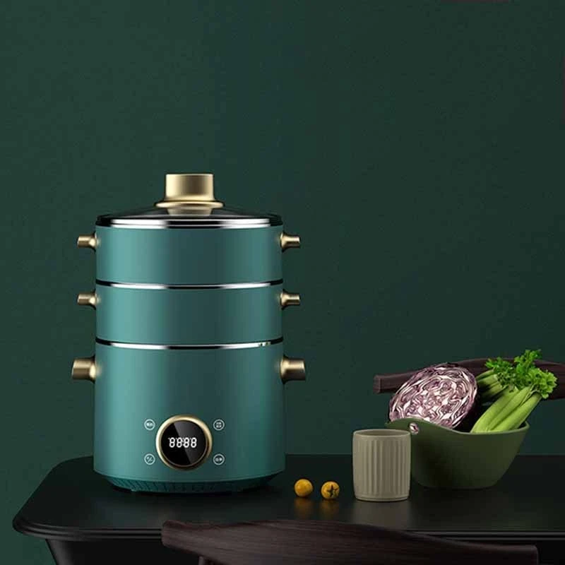 Lectric Food Steamer, Household Multifunctional Electric Cooking Pot,Vegetable 3 Layers Stackable Baskets With Timer 1000W Fast Heating Digital Steamer 4 Lectric Food Steamer, Household Multifunctional Electric Cooking Pot,Vegetable 3 Layers Stackable Baskets With Timer 1000W Fast Heating Digital Steamer - Image 2